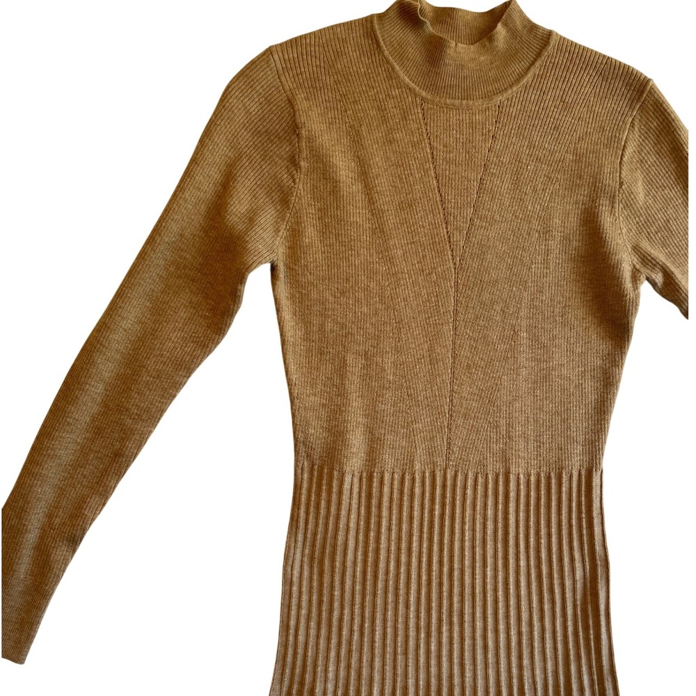 Friends Like These Womens‎ Tan Mock Neck Long Sleeve Ribbed Knit Midi Dress, 8